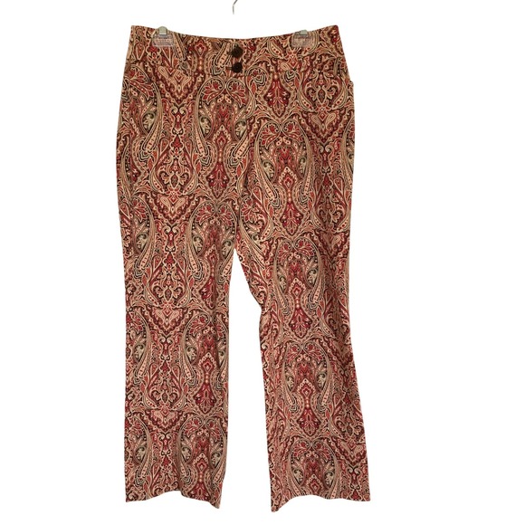 Harold's Pants - Harolds Womens Size 6 Paisley Print Cotton Span Straight Leg‎ Trousers Red Brown